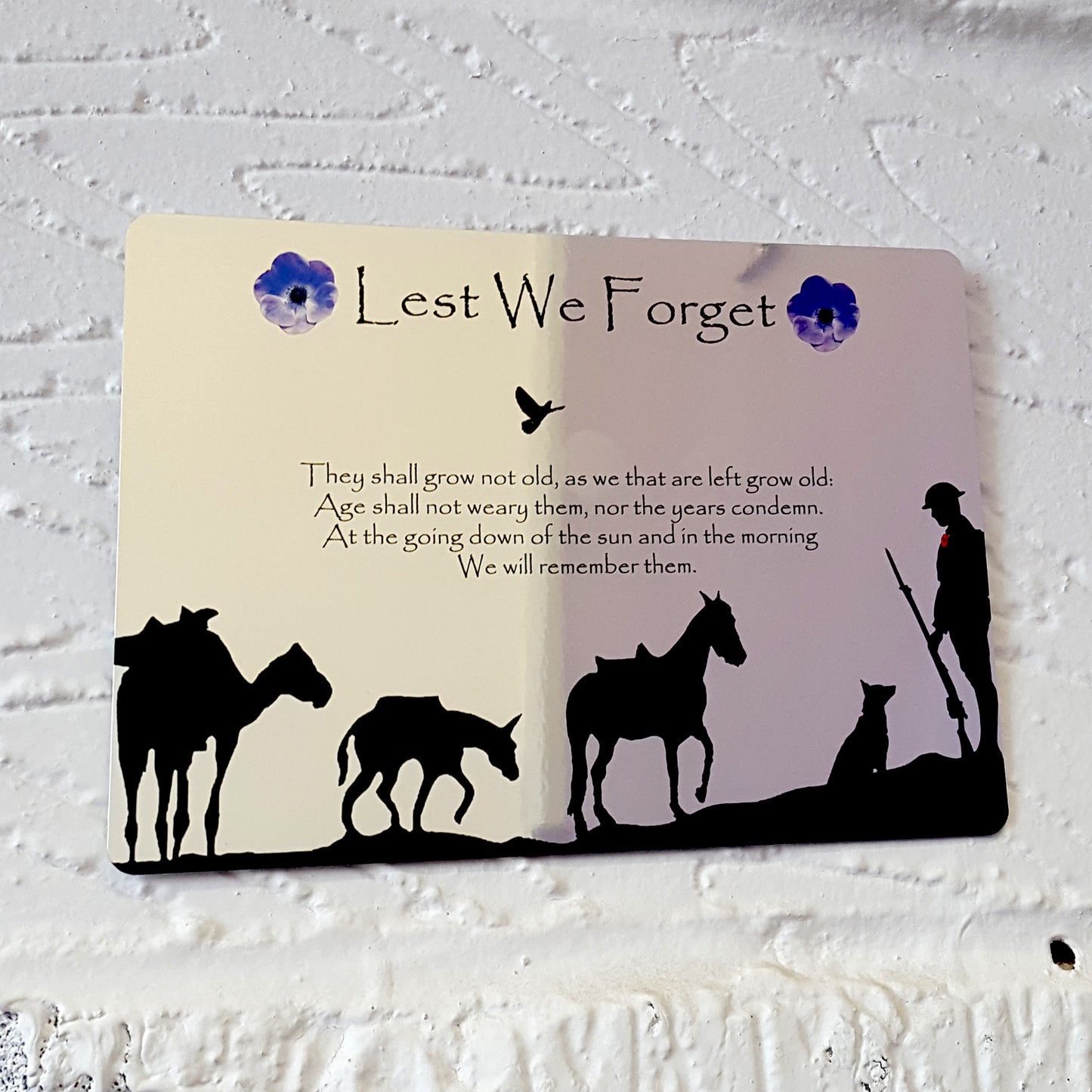 Tiere des Krieges – „Lest we Forget“ Metallspiegelschild