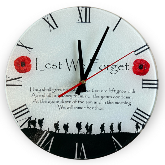Premium Glass Round Wall Clock, Military Poppy themed