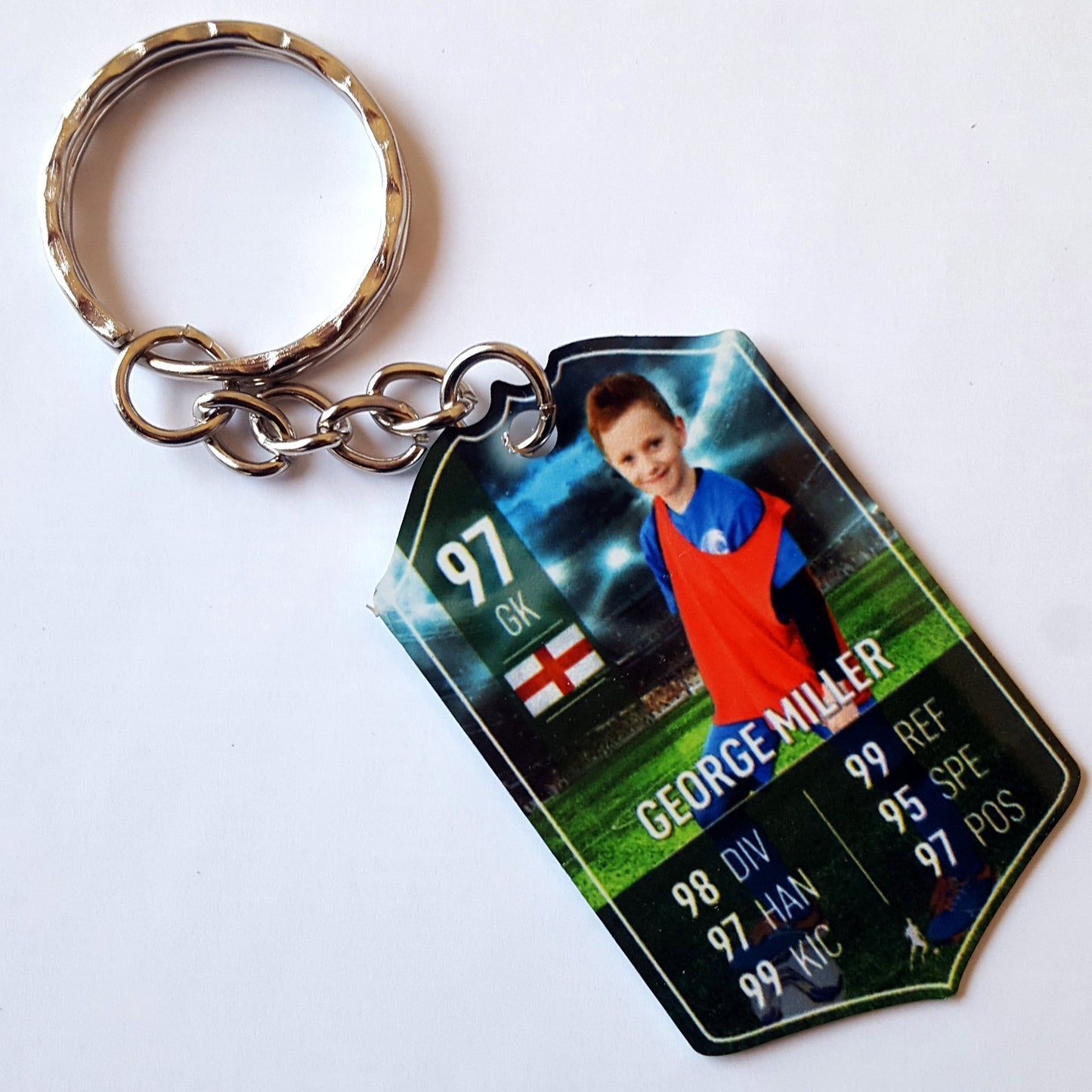 Yellow Blue Metal Football Stats Keyring