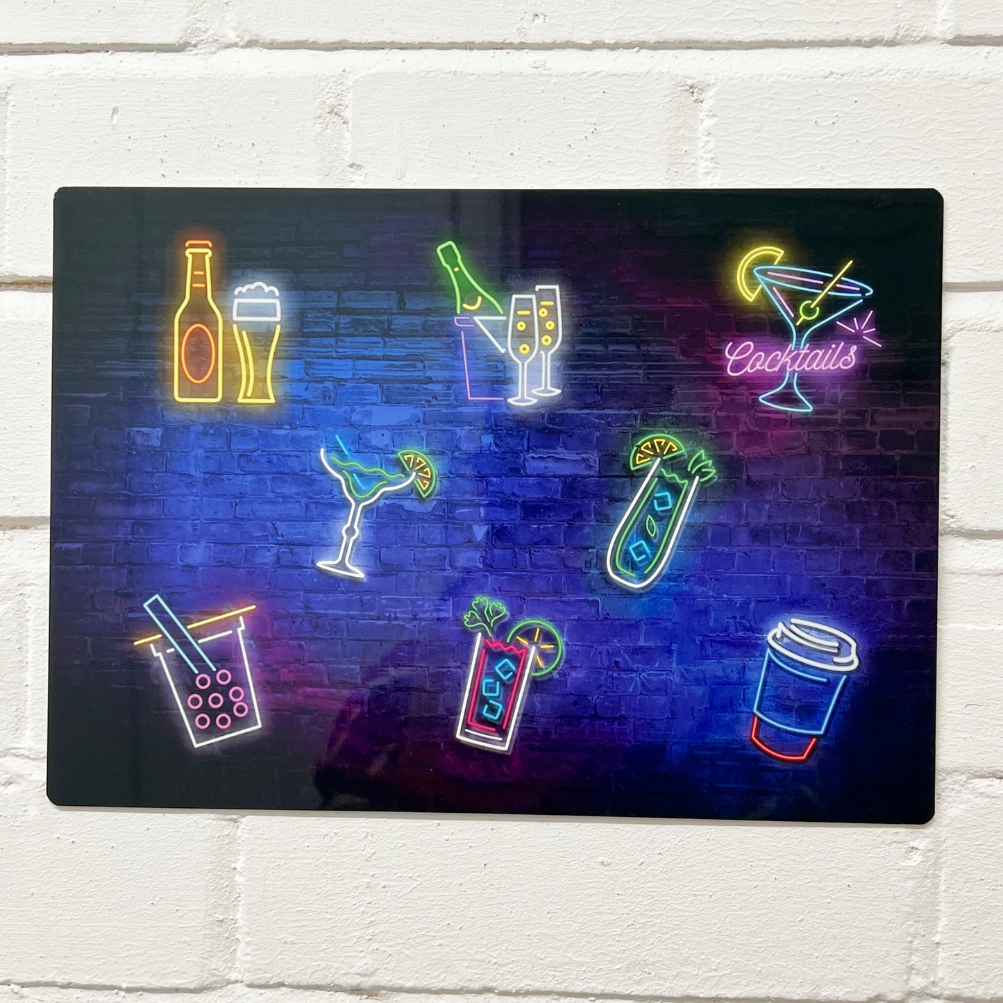 Neon Drink-Themed Metal Sign
