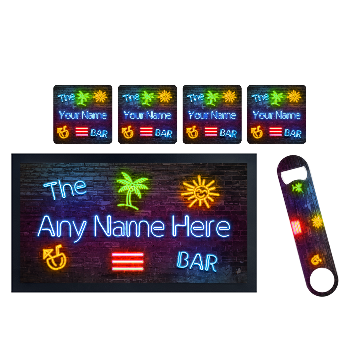 Personalised Neon Tropical Bar Set