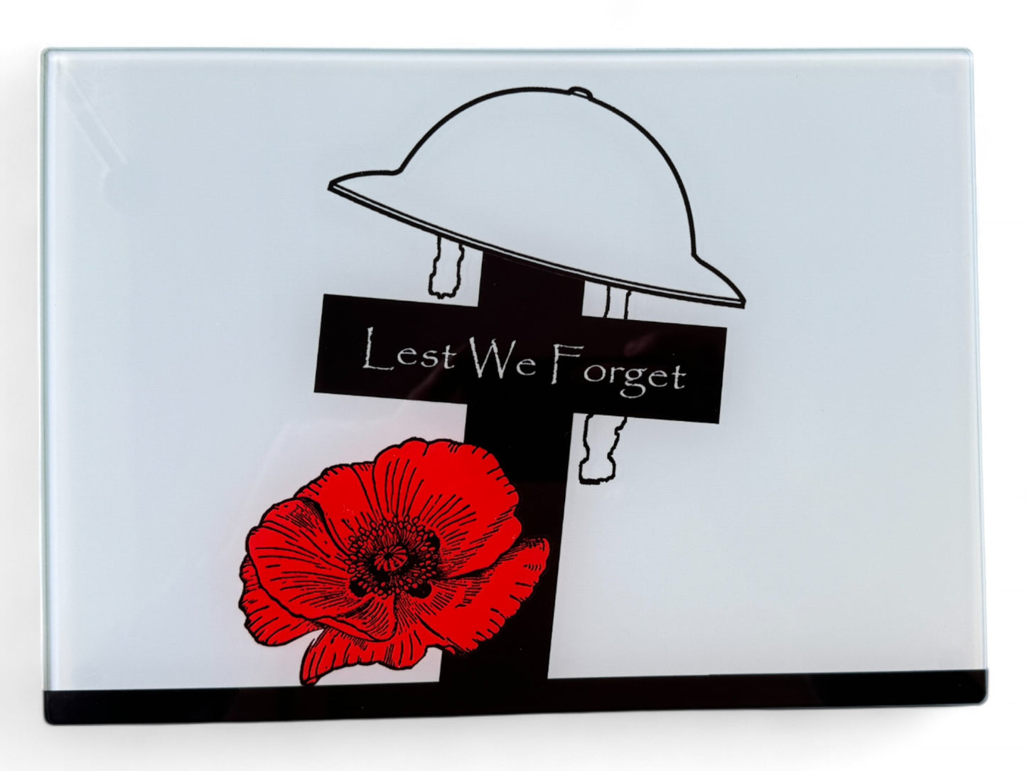 Planche à découper (économiseur de plan de travail en verre) Coquelicot militaire – Lest We Forget Design – Imprimé sur verre trempé