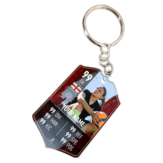 Blue Stripe Metal Football Stats Keyring