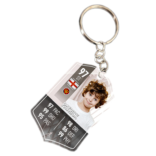 White Metal Football Stats Keyring