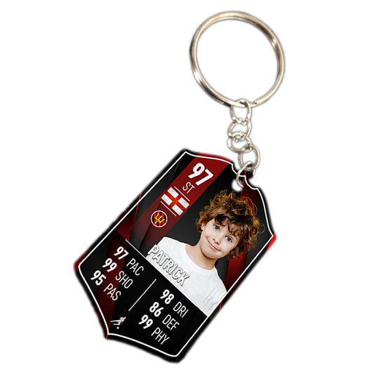 Black Red Metal Football Stats Keyring