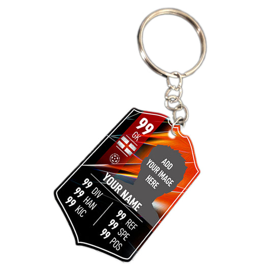 Red Metal Football Stats Keyring