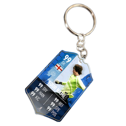 White Stripe Metal Football Stats Keyring