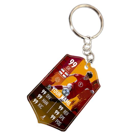 Orange Stripe Metal Football Stats Keyring