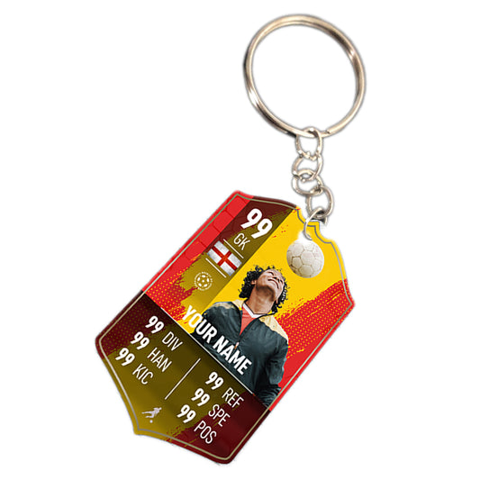 Yellow Stripe Metal Football Stats Keyring