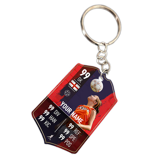 Navy Stripe Metal Football Stats Keyring