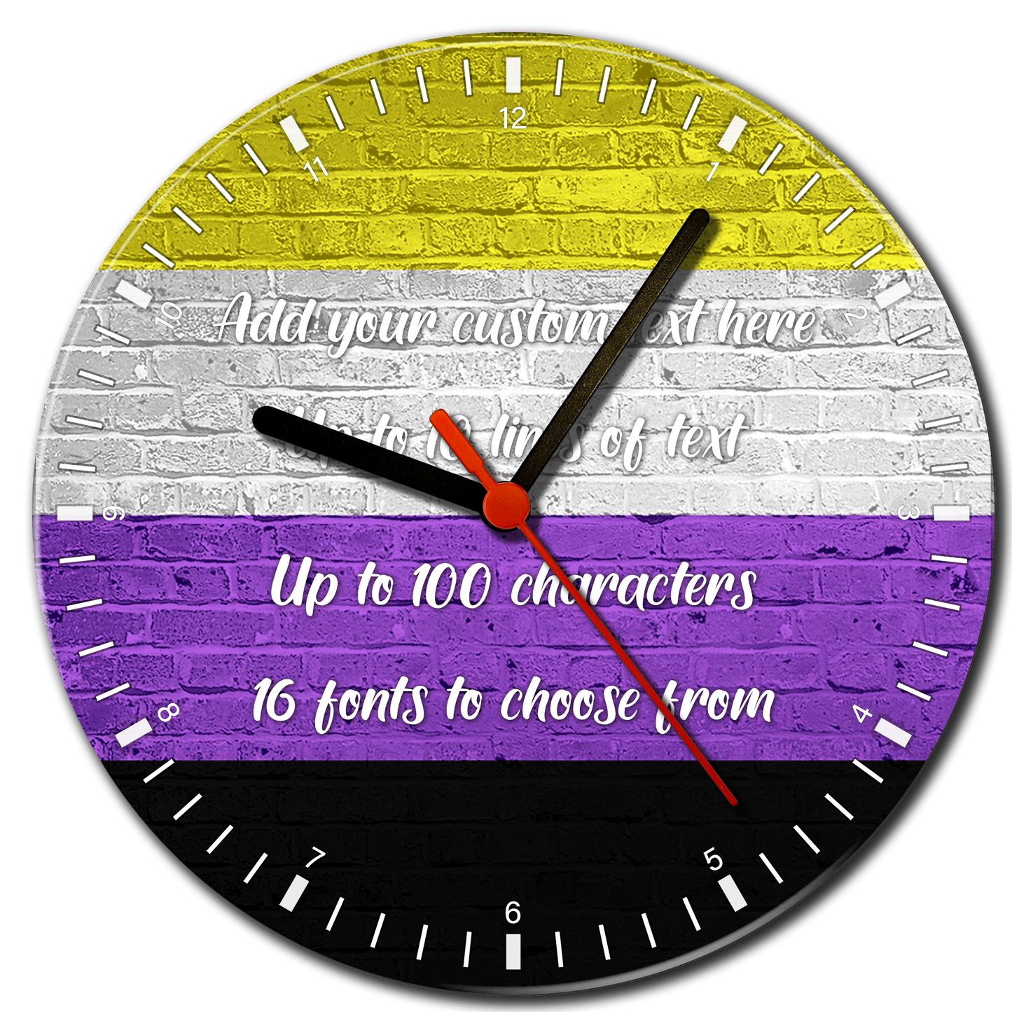Horloge en verre drapeau de la fierté non binaire 