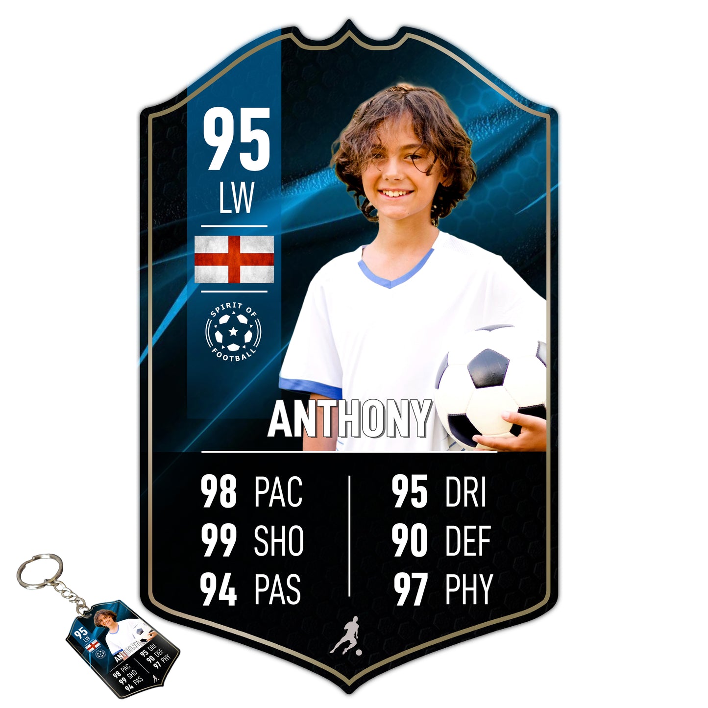 Blue Background Football Stats Shield