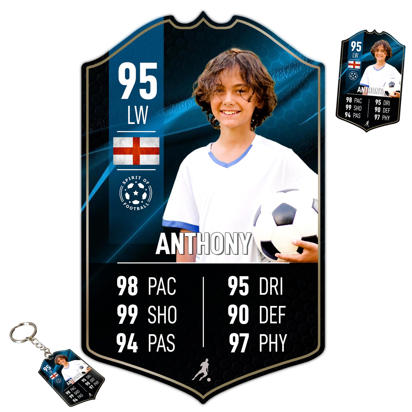 Blue Background Football Stats Shield