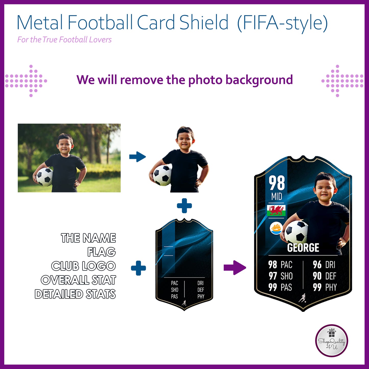 Blue Background Football Stats Shield - shopquality4u