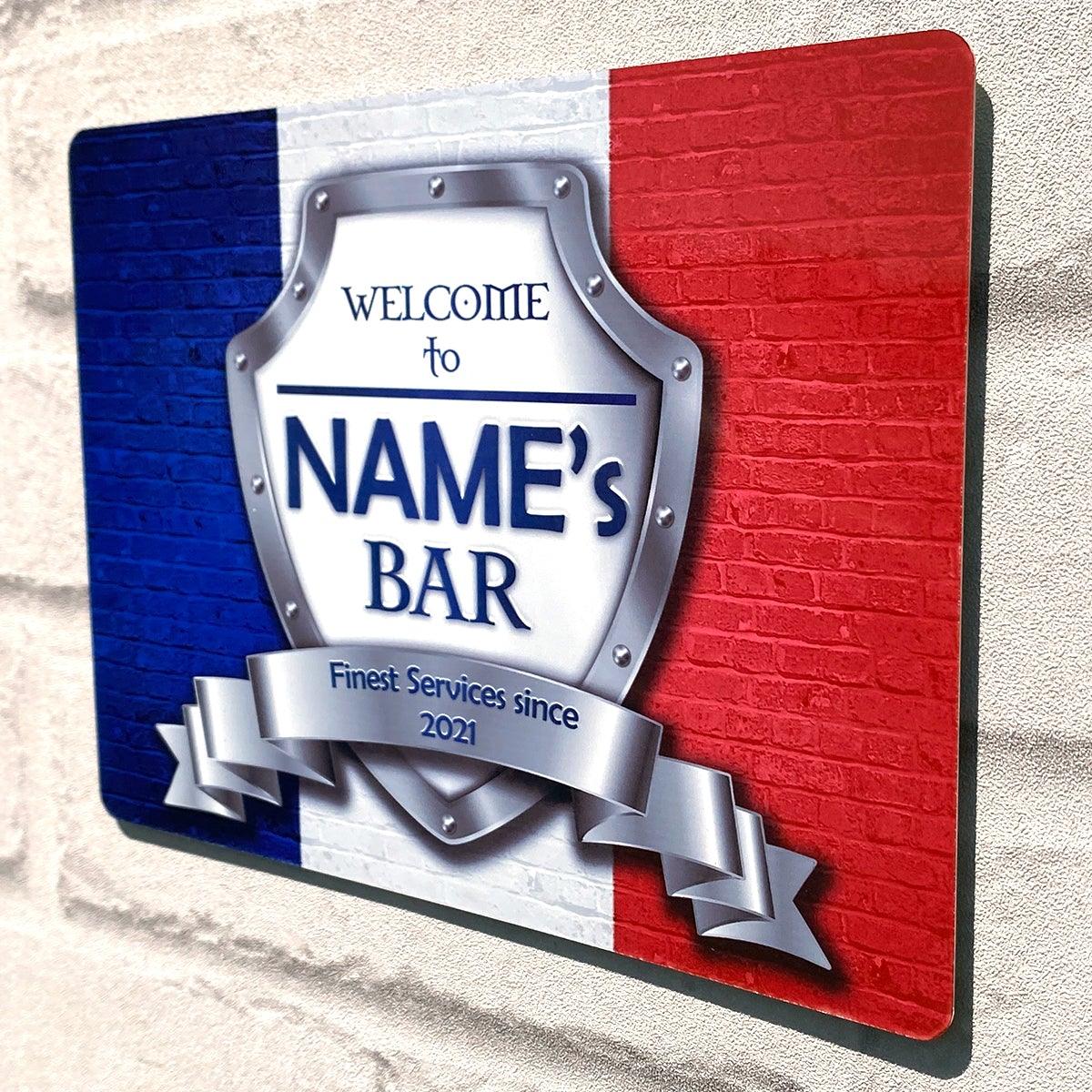 Personalised Bar Sign - France French Flag Printed Metal Sign Bar Add Name - shopquality4u