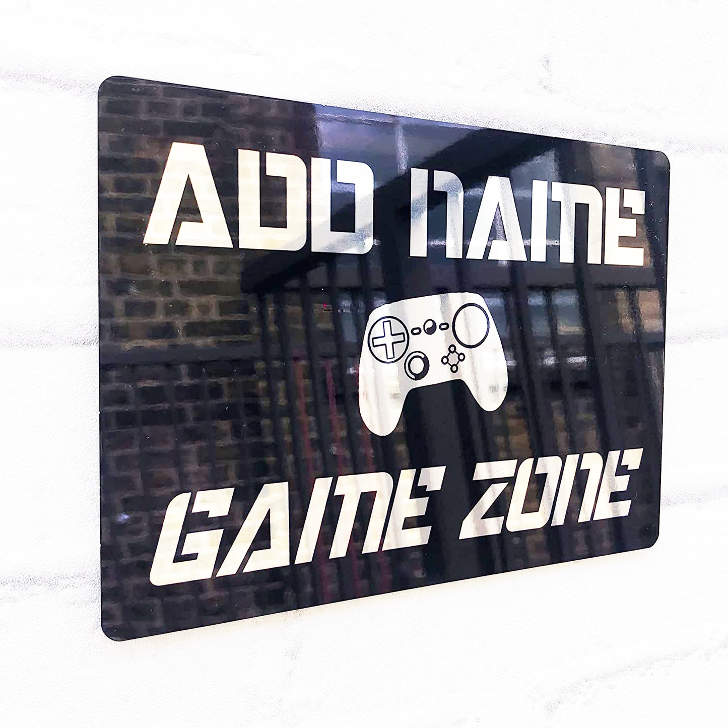 Plaque de Gamer Miroir en Métal Personnalisée - Game Zone Noir