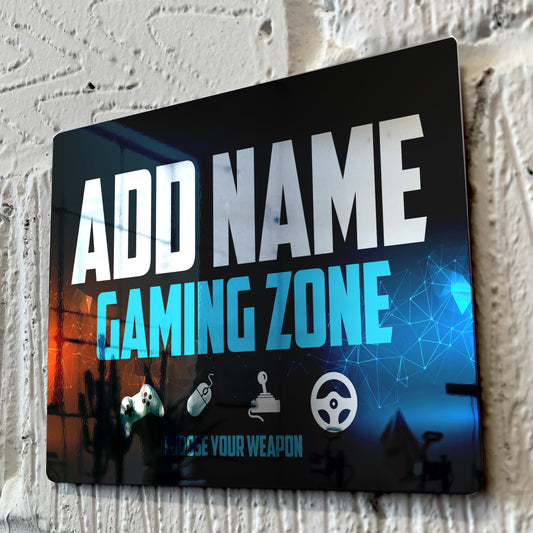 Personalisiertes Metallspiegel-Gamer-Schild – Gaming Zone Neutral