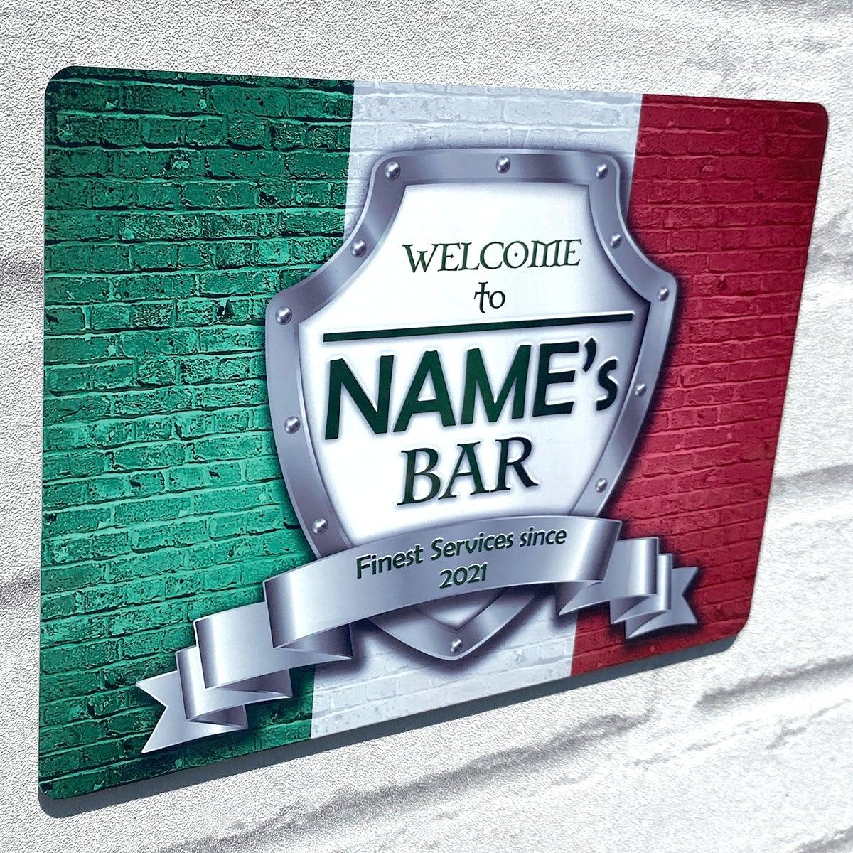 Personalised Bar Sign - Italy Italian Flag Printed Metal Sign Bar Add Name - shopquality4u