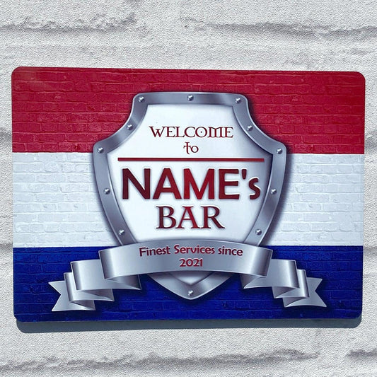 Personalised Bar Sign - Netherlands Dutch Flag Printed Metal White Sign wall art  Bar Add Name 