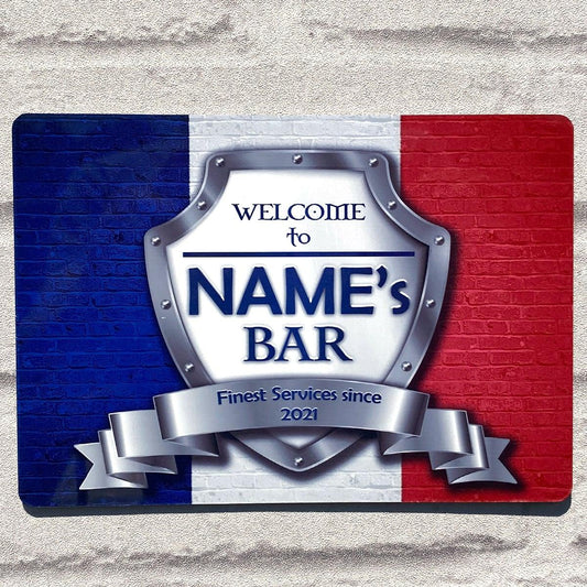 Personalised Bar Sign - France French Flag Printed Metal White Sign wall art  Bar Add Name 