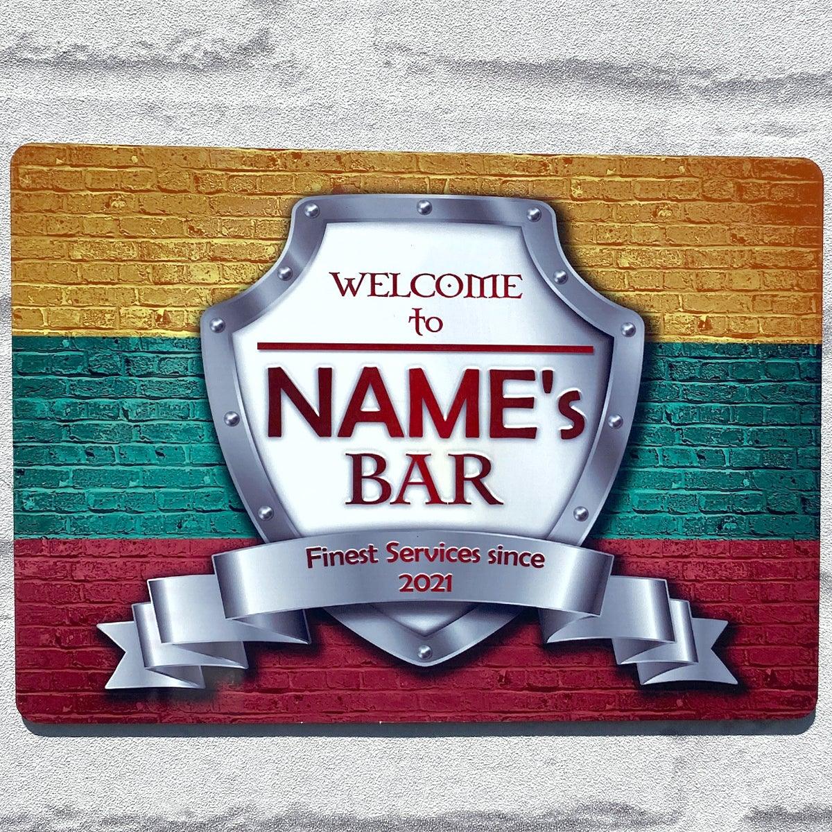 Personalised Bar Sign - Lithuania Lithuanian Flag Printed Metal White Sign wall art  Bar Add Name 