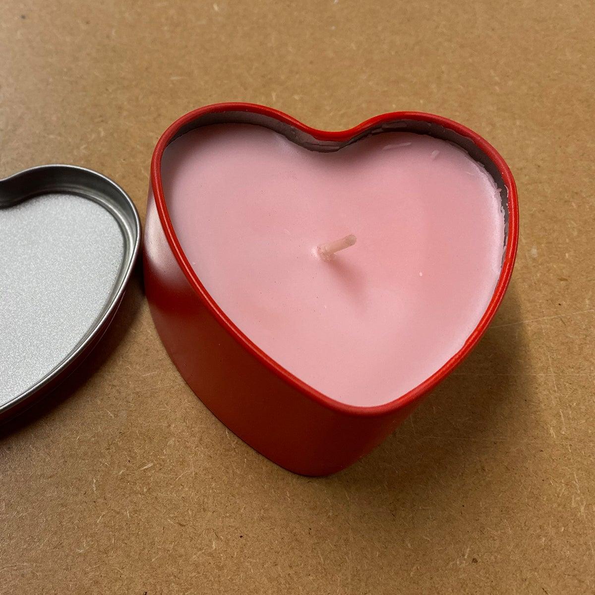 Add Your Text Personalised Valentines Red Heart Red Heart Shaped Tins With Scented Rose Candle for him or her - shopquality4u