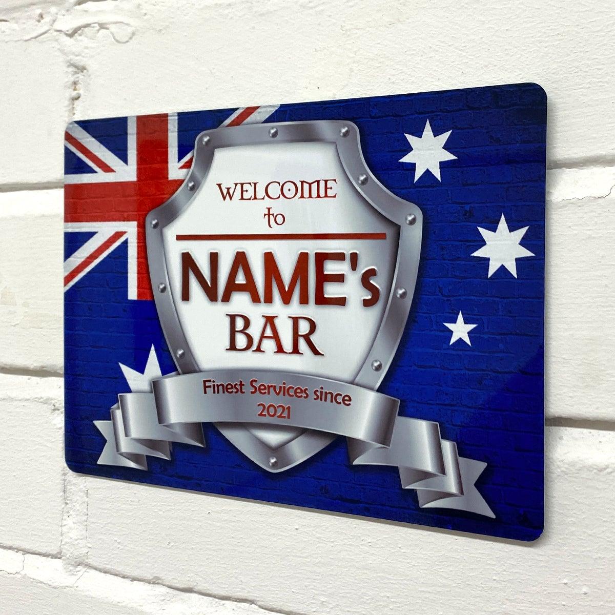 Personalised Bar Sign - Australia Australian Flag Printed Metal White Sign wall art  Bar Add Name 