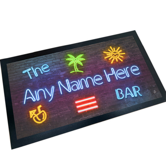 ShopQuality4U Bar Runner Gripped Rubber Backing 44 x 25cm (17.3 x 9.8'') Bar Mat Personalised Neon Effect Bar Runner Tropical Design Add Own Text