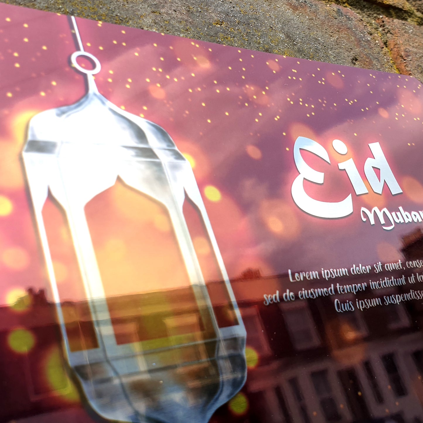 Personalised Eid Mubarak Mirror Metal Sign One Lantern Mirror - Add Your Custom Text