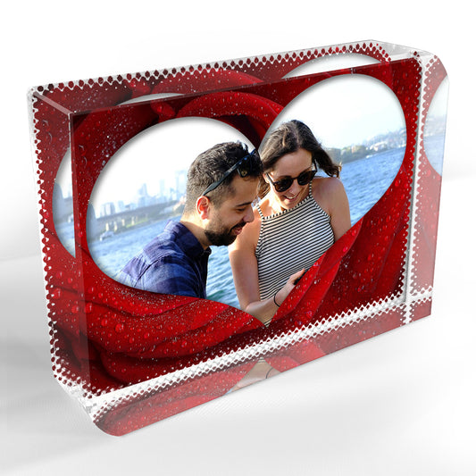 ShopQuality4U Picture with Big Heart Frame I Love You Red Roses Personalised Printed Crystal Block