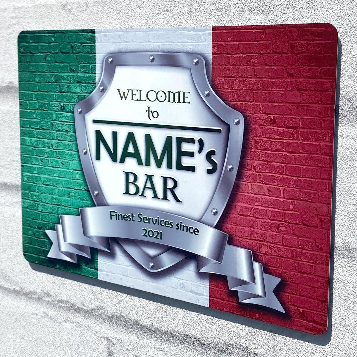 Personalised Bar Sign - Italy Italian Flag Printed Metal Sign Bar Add Name - shopquality4u