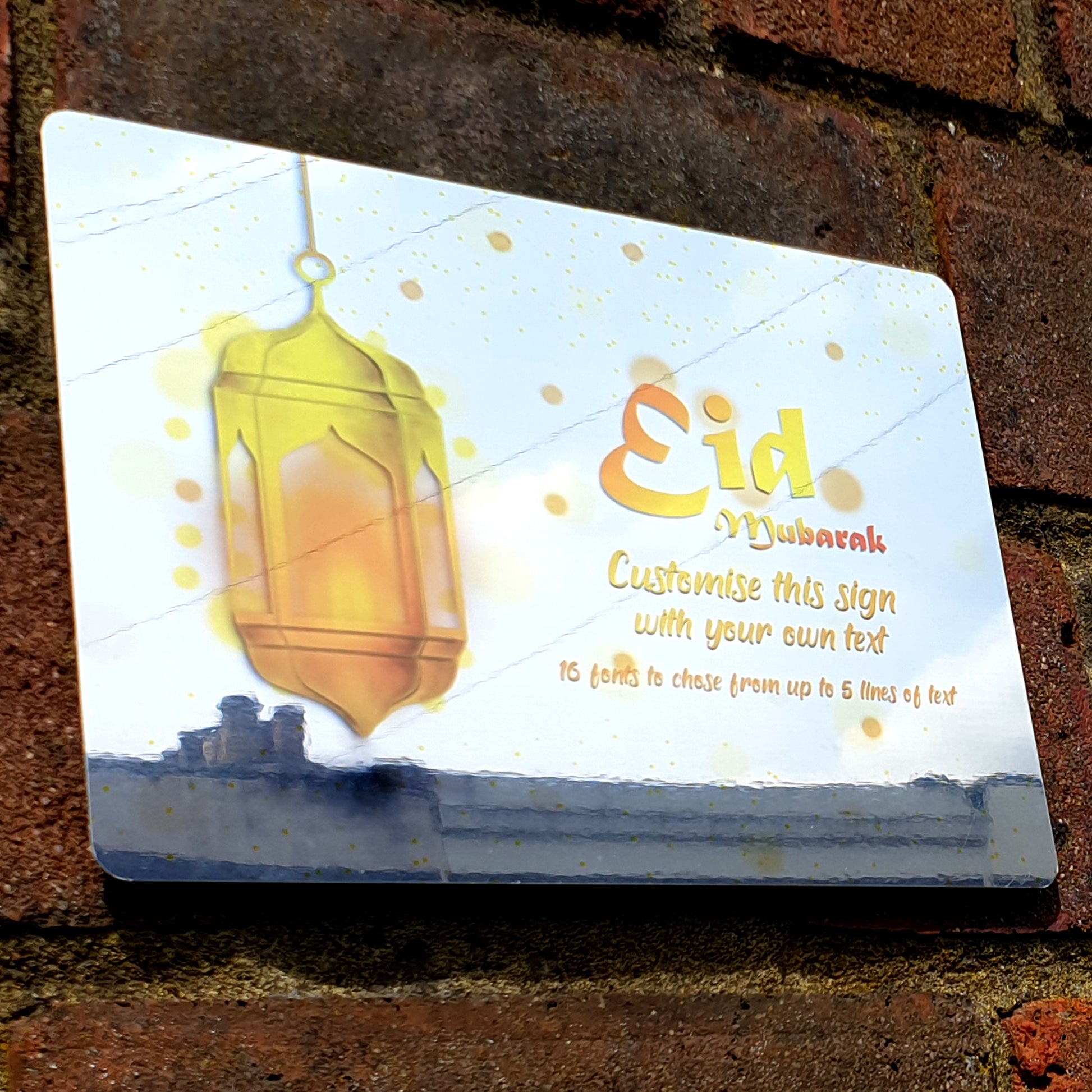 Personalised Eid Mubarak Mirror Metal Sign One Lantern Mirror Background - Add Your Custom Text