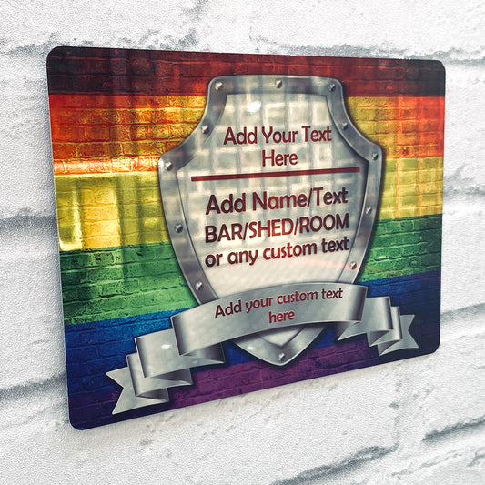 Personalised - Rainbow Flag LGBT Gay Pride Peace Metal Mirror Sign 