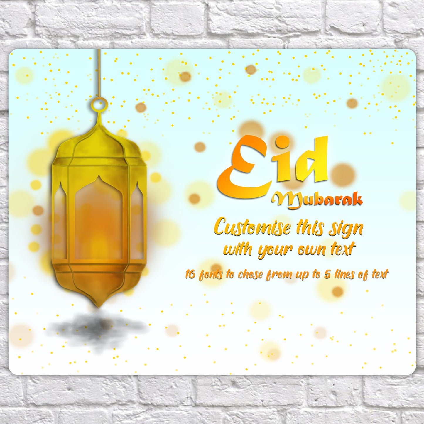 Personalised Eid Mubarak Mirror Metal Sign One Lantern Mirror Background - Add Your Custom Text