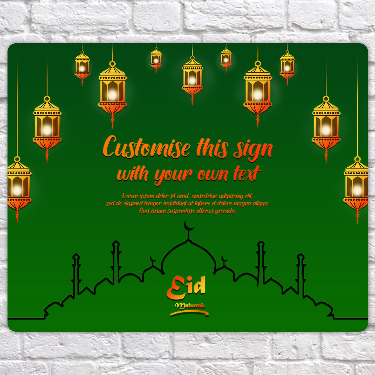 Personalised Eid Mubarak Mirror Metal Sign Mosque Silhouette - Add Your Custom Text - shopquality4u