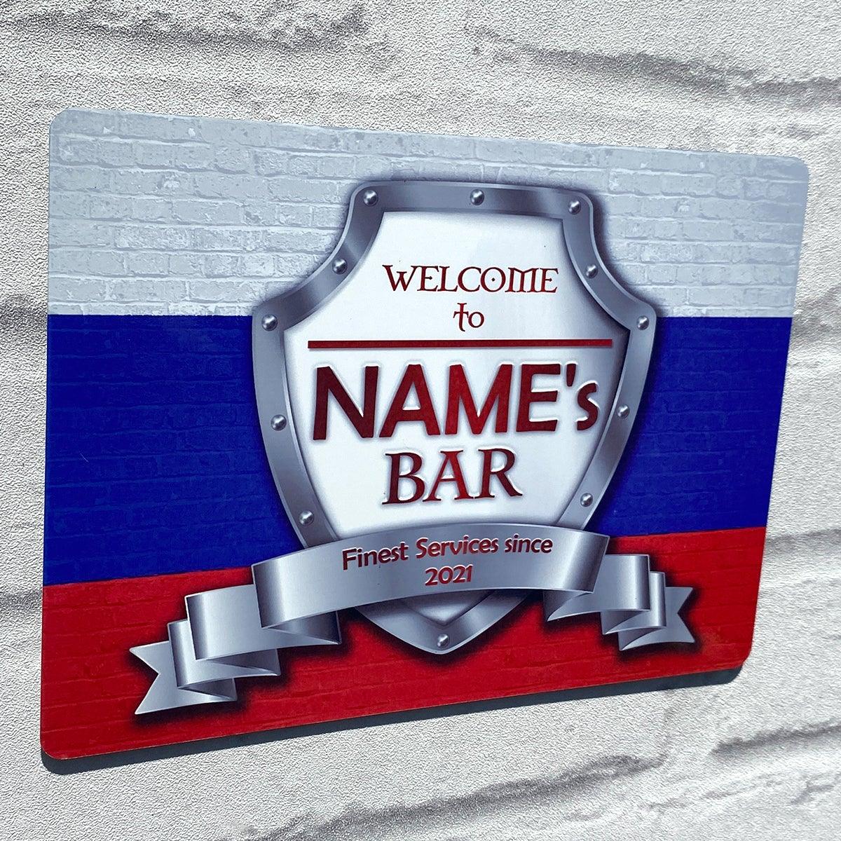 Personalised Bar Sign - Russia Russian Flag Printed Metal Sign Bar Add Name - shopquality4u
