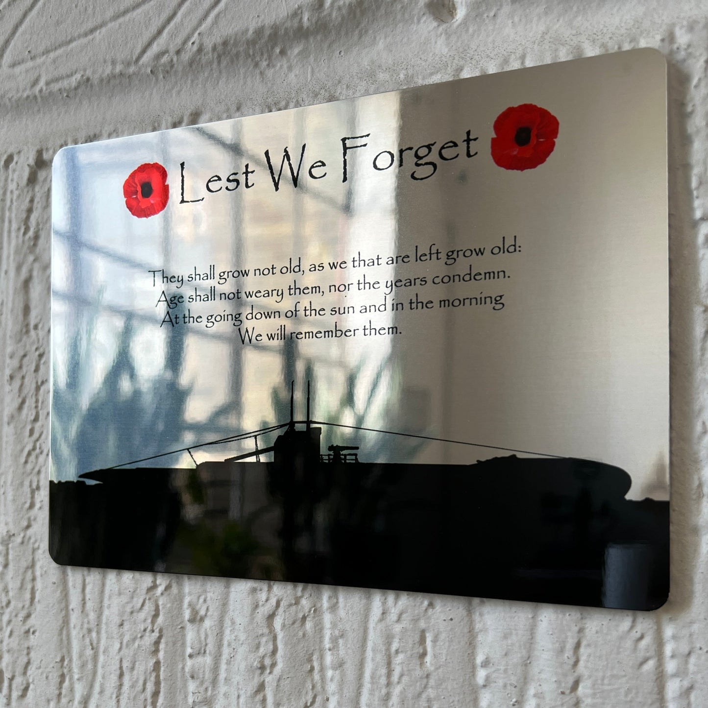 U-Boot-Spiegelschild „Let We Forget“ aus Metall