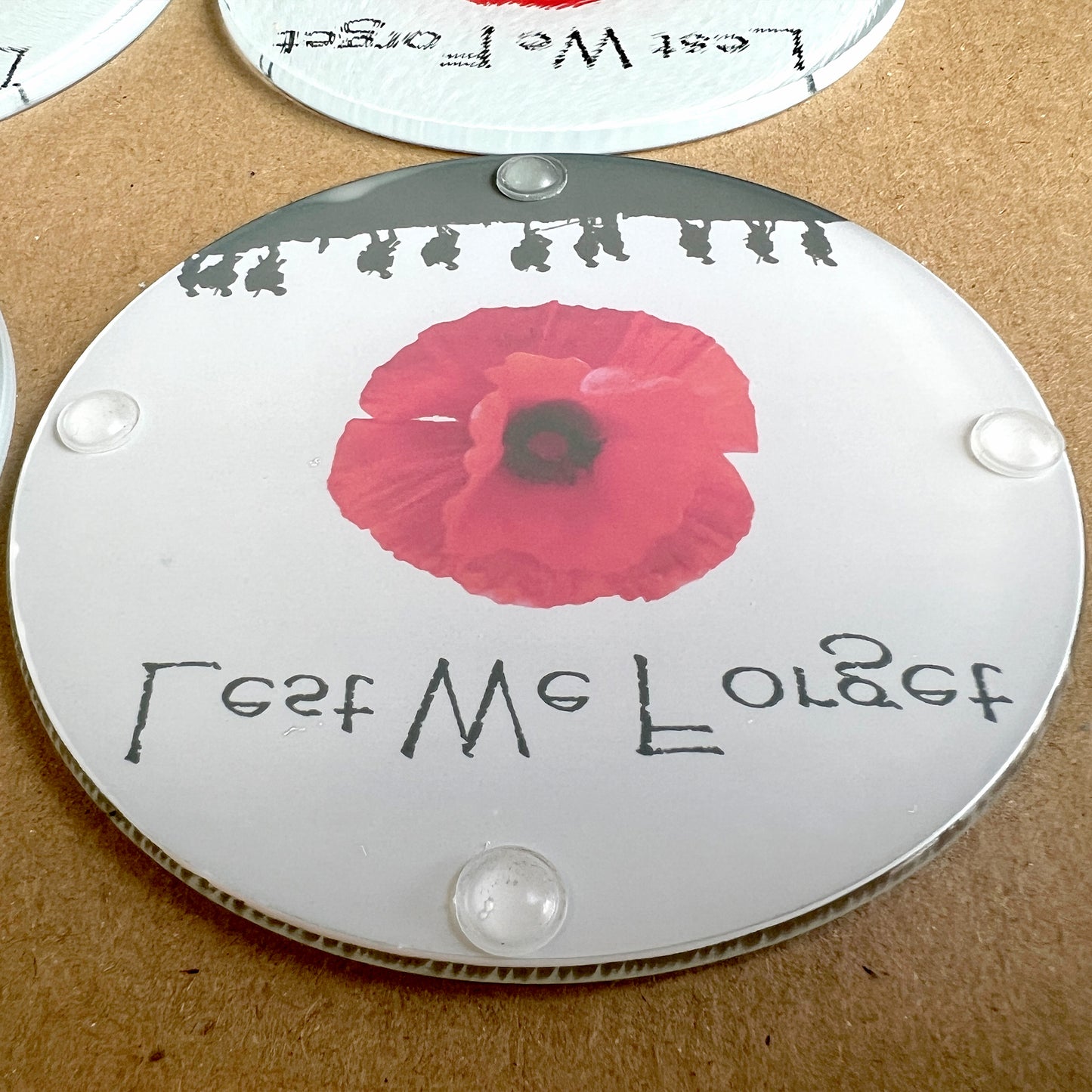 Round Glass Table Coaster Set Military Poppy Lest We Forget (set of 4)