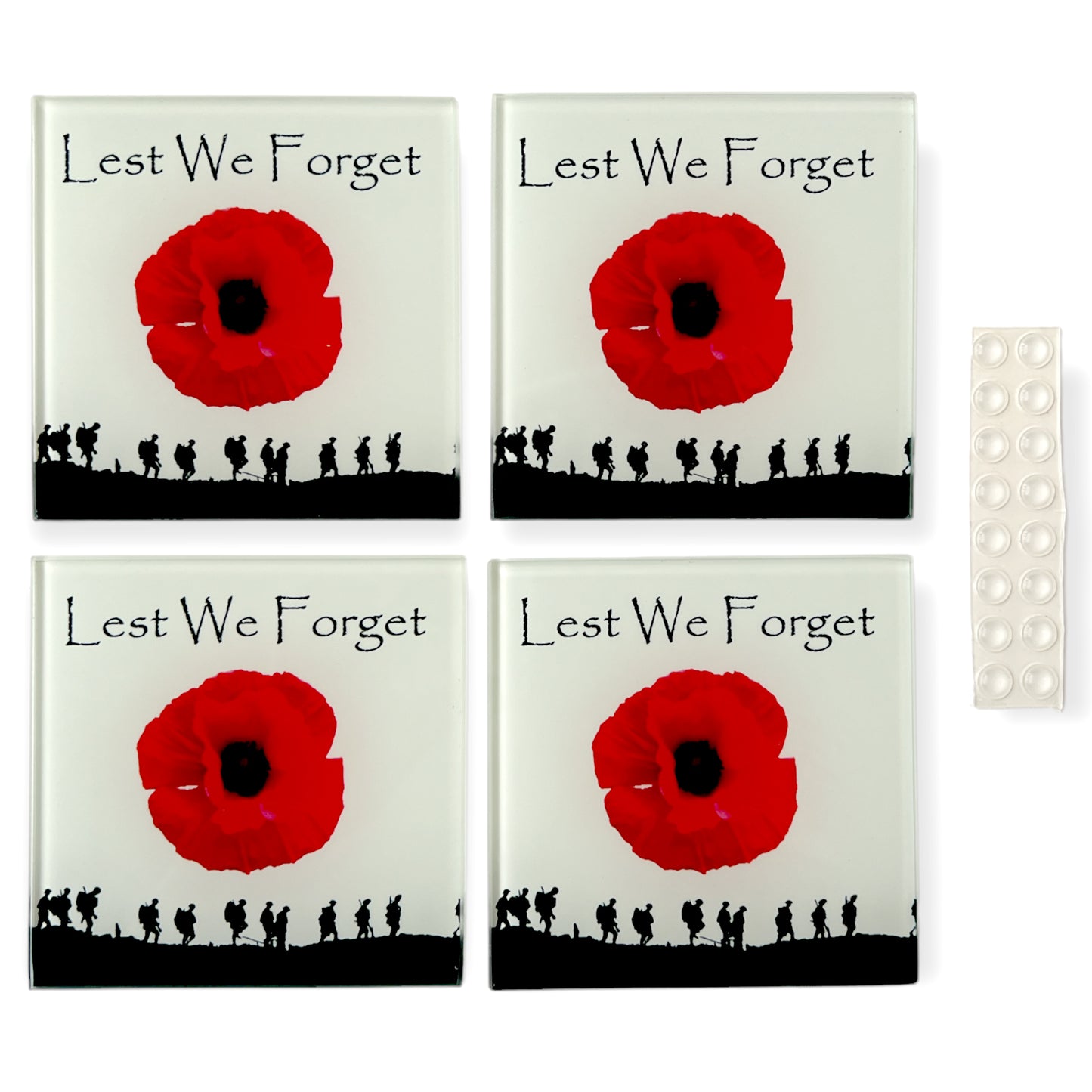 Square Glass Table Coaster Set Military Poppy Lest We Forget (set of 4)