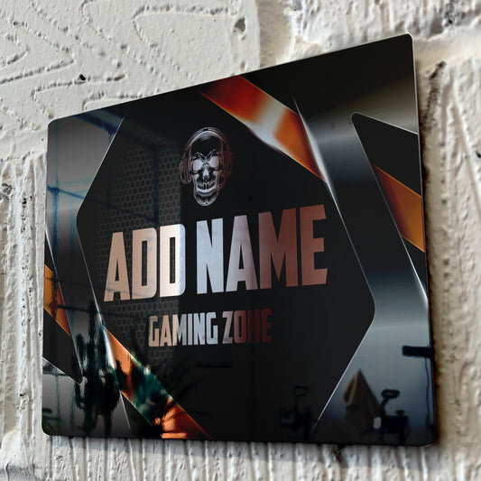 Personalised Metal Mirror Gamer Sign - Gaming Zone Skull - shopquality4u