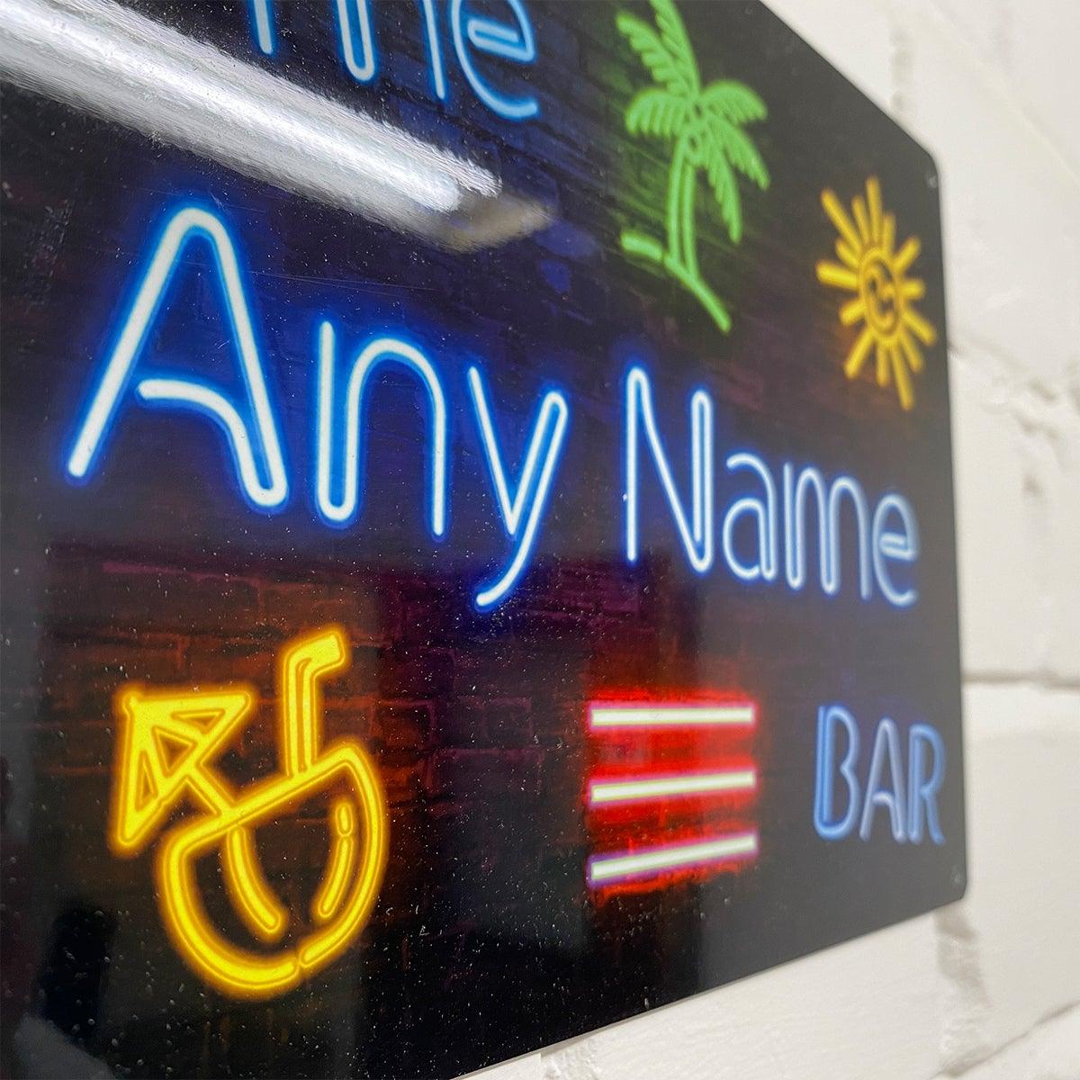 Personalised Bar Sign - Neon effect Printed Metal Sign  Tropical Bar Add Name - shopquality4u