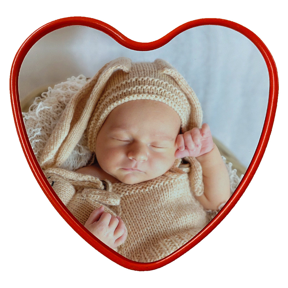 ShopQuality4U Personalised Photo Tin Baby Keepsake Red Heart Shaped Tins With Scented Rose Candle for him or her