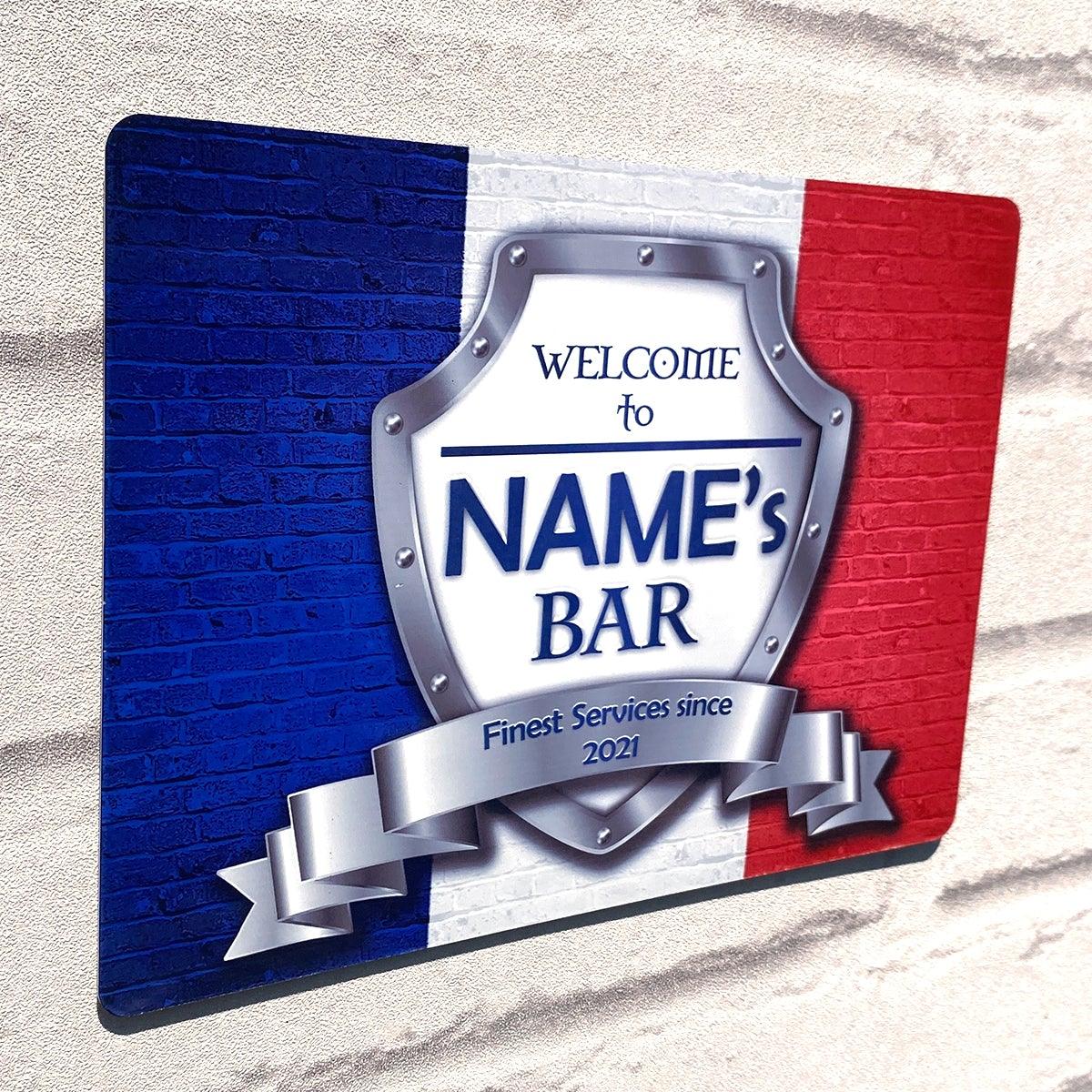 Personalised Bar Sign - France French Flag Printed Metal Sign Bar Add Name - shopquality4u