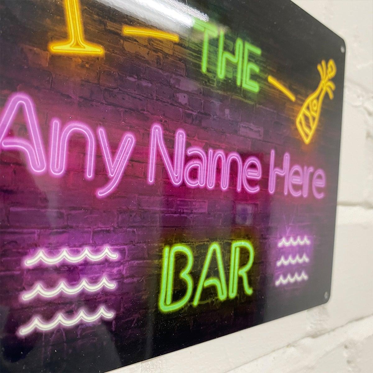 Personalised Bar Sign - Neon effect Printed Metal Sign  Waves Bar Add Name - shopquality4u