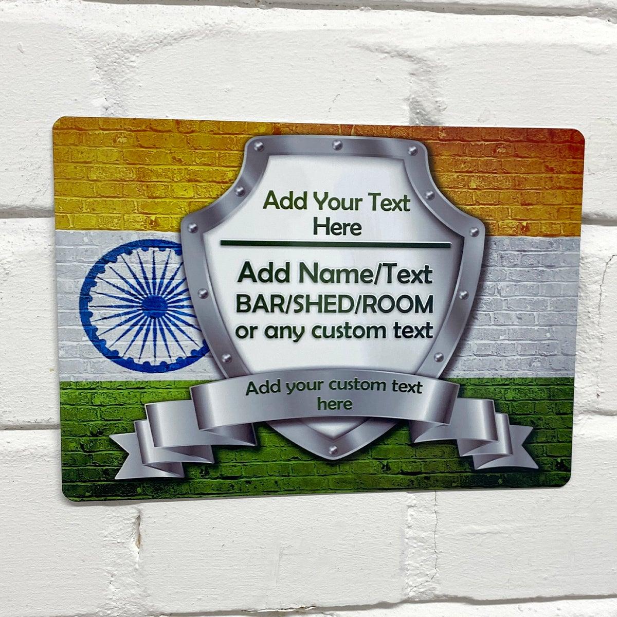 Personalised Bar Sign - India Indian Flag Printed Metal Sign Bar Add Name - shopquality4u