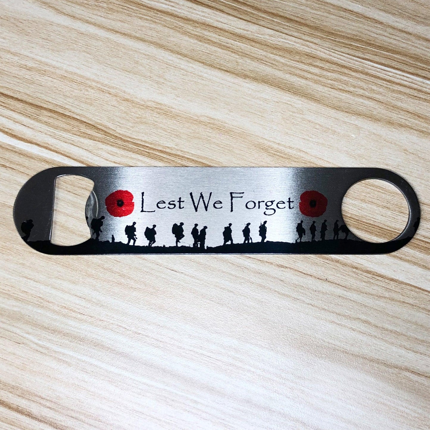 Bottle Opener (Bar Blade) Lest We Forget Quote Silver Background Design - shopquality4u