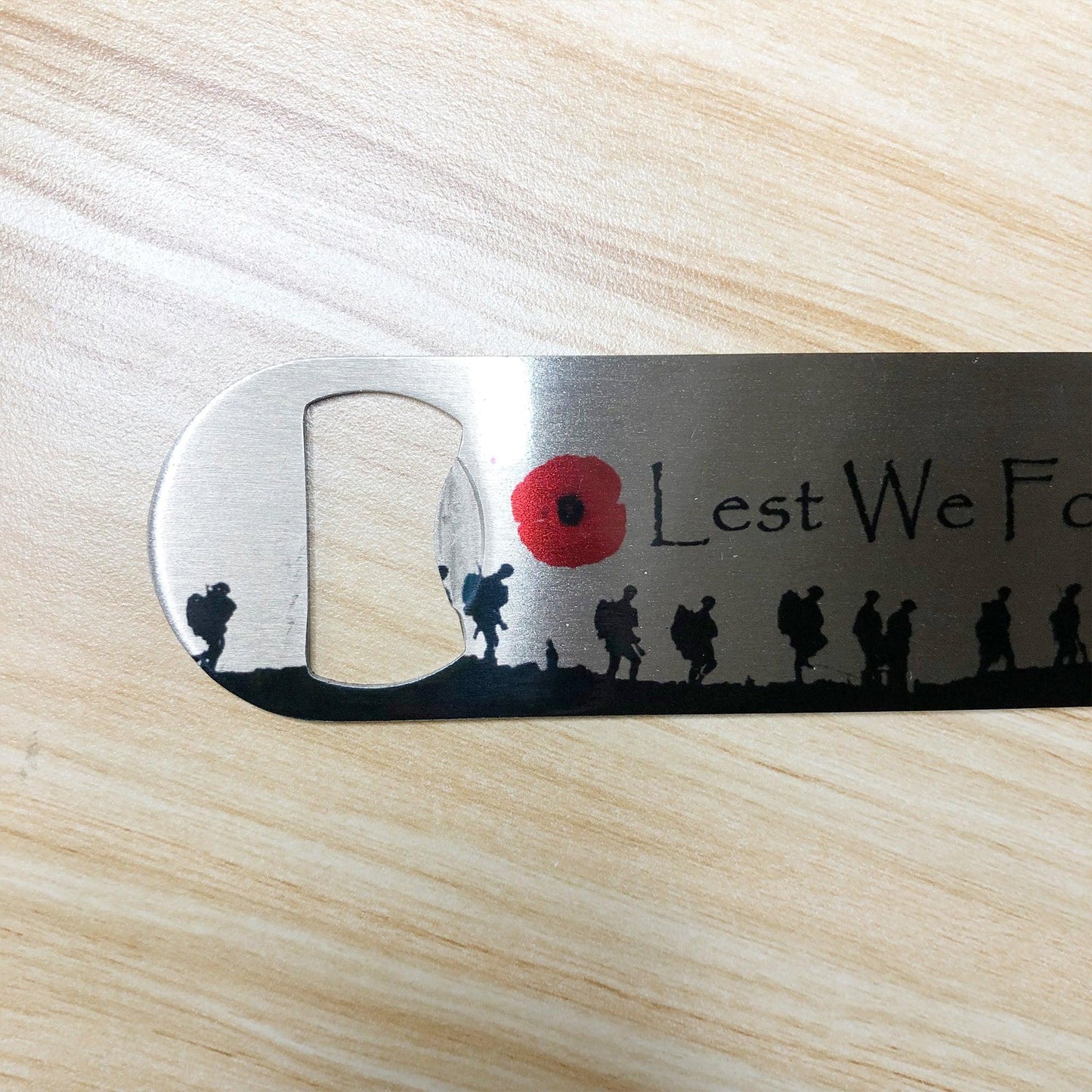 Bottle Opener (Bar Blade) Lest We Forget Quote Silver Background Design - shopquality4u