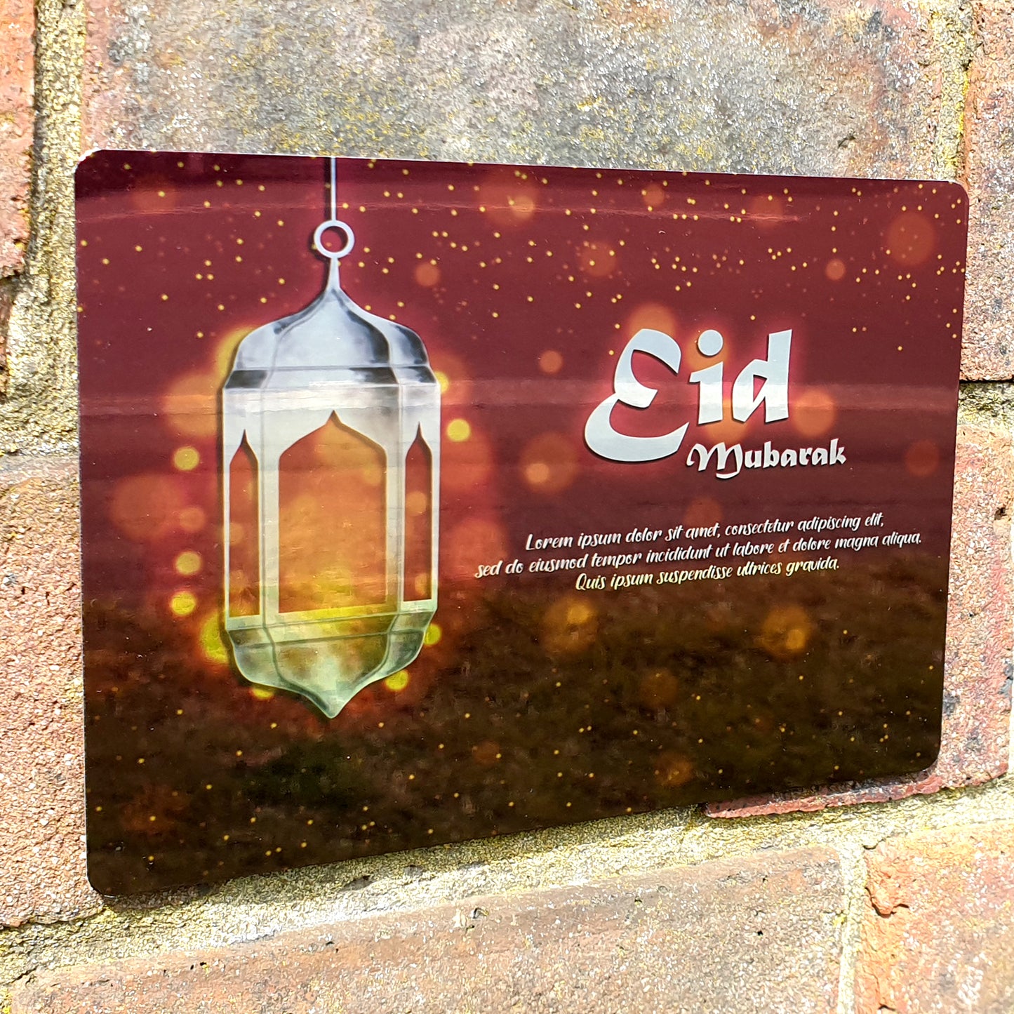 Personalised Eid Mubarak Mirror Metal Sign One Lantern Mirror - Add Your Custom Text