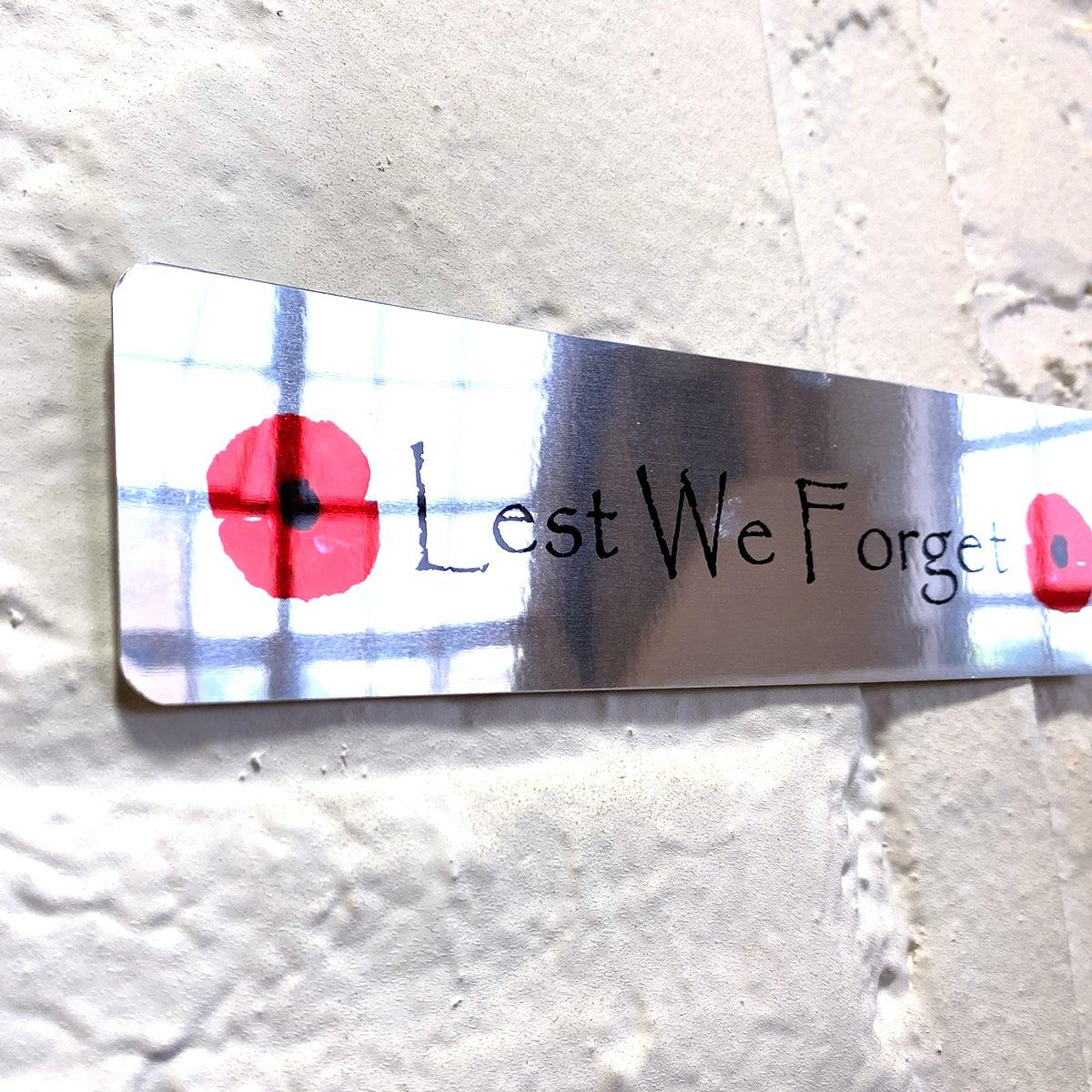 Military Poppy Lest We Forget Printed on Mirror Aluminium Metal Plaque (20x5 cm, 7.8x2 inches) - shopquality4u