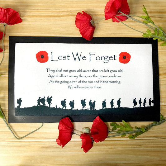 Personalised Bar Runner 44 x 25cm (17.3 x 9.8") Bar Mat Lest We Forget Military Poppy White Background - shopquality4u